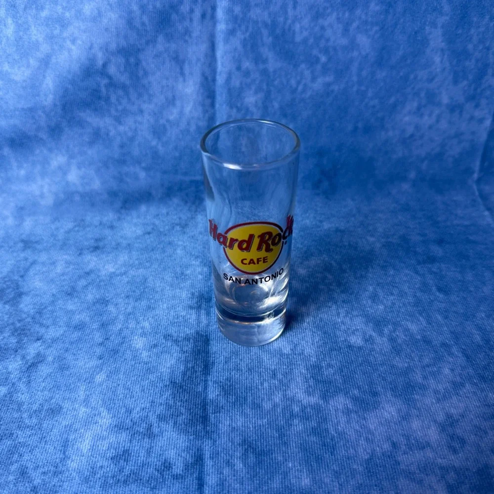 Hard Rock Cafe San Antonio Shot Glass Tall Shooter Souvenir Clear Glass Logo 4in